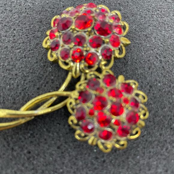HOLLYCRAFT Signed Vintage Red Rhinestone Brooch MCM 1950’s Immaculate Condition - Picture 2 of 12
